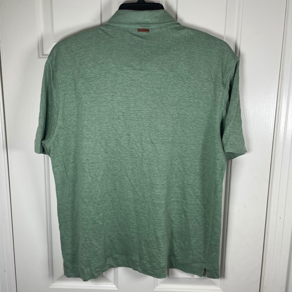 Zegna Mens 100% Linen Short Sleeve Polo Shirt Large 52 Sage Green Luxury EUC - Picture 3 of 8